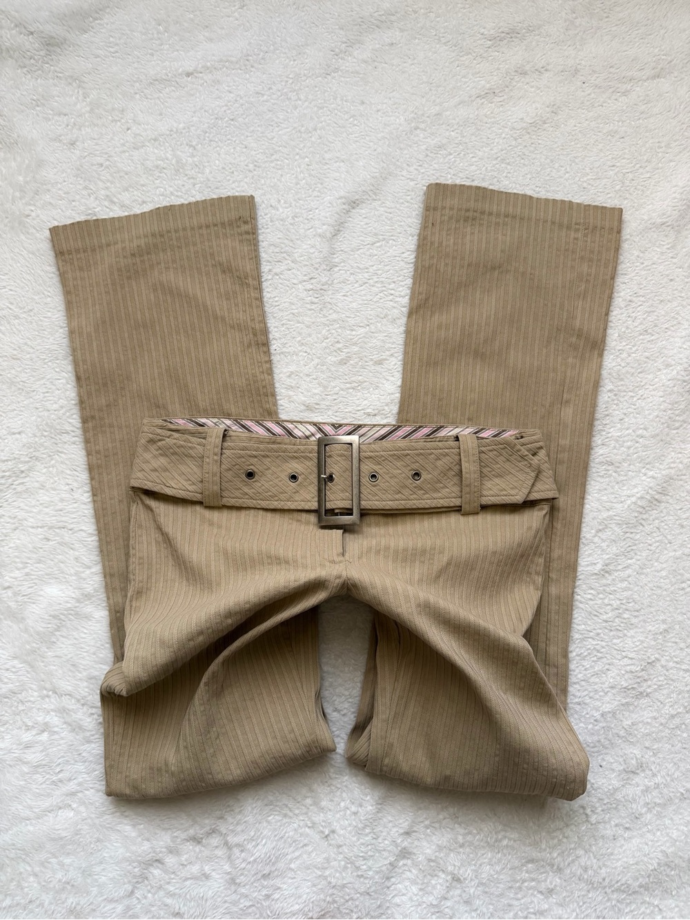 Vintage Y2K Khaki Belted pinstriped Bootcut Trousers